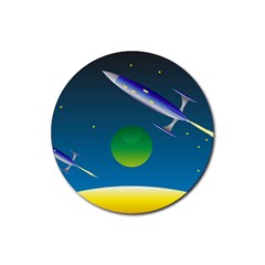 Rocket Spaceship Space Rubber Coaster (round)  by HermanTelo