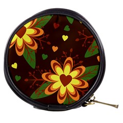 Floral Hearts Brown Green Retro Mini Makeup Bag by HermanTelo