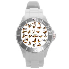 Butterflies Insect Swarm Round Plastic Sport Watch (l) by HermanTelo