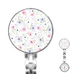 Floral Pink Blue Stainless Steel Nurses Watch Front