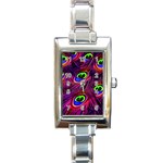 Peacock Feathers Color Plumage Rectangle Italian Charm Watch Front