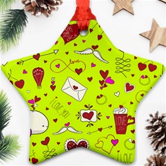 Valentin s Day Love Hearts Pattern Red Pink Green Ornament (star) by EDDArt