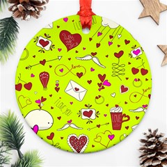 Valentin s Day Love Hearts Pattern Red Pink Green Round Ornament (two Sides) by EDDArt
