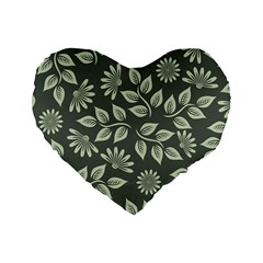 Flowers Pattern Spring Green Standard 16  Premium Heart Shape Cushions by Bajindul