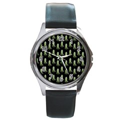 Cactus Black Pattern Round Metal Watch by snowwhitegirl