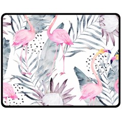 Tropical Flamingos Fleece Blanket (medium)  by Sobalvarro