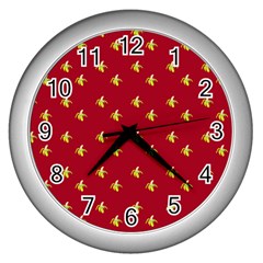 Peeled Banana On Red Wall Clock (silver) by snowwhitegirl