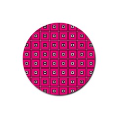 Pink Pattern Squares Rubber Round Coaster (4 Pack)  by HermanTelo