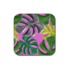 Tropical Greens Leaves Design Rubber Coaster (square)  by Simbadda