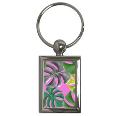 Tropical Greens Leaves Design Key Chain (rectangle) by Simbadda