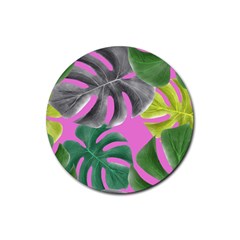 Tropical Greens Leaves Design Rubber Round Coaster (4 Pack)  by Simbadda