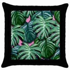 Painting Leaves Tropical Jungle Throw Pillow Case (black) by Simbadda