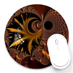 Fractal Brown Golden Intensive Round Mousepads by Pakrebo