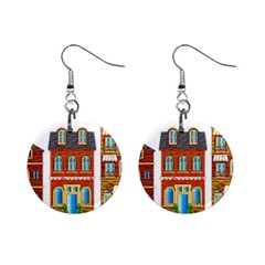 City Buildings Brick Architecture Mini Button Earrings by Simbadda