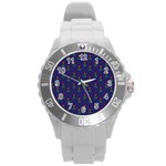 Nerdy 60s  Girl Pattern Blue Round Plastic Sport Watch (L) Front