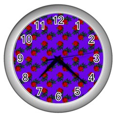 Red Roses Blue Purple Wall Clock (silver) by snowwhitegirl