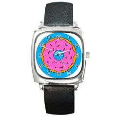 Donut Doughnut Dessert Clip Art Square Metal Watch by Simbadda