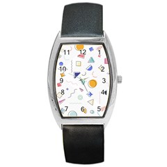 Memphis Pattern With Geometric Shapes Barrel Style Metal Watch by Vaneshart