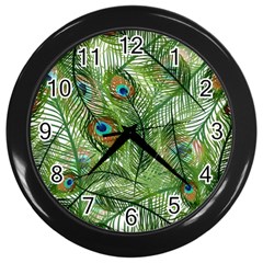 Peacock Feathers Pattern Wall Clock (black) by Vaneshart