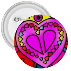 Stained Glass Love Heart 3  Buttons by Vaneshart