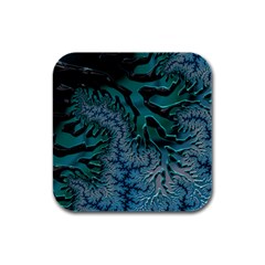 Creative Wing Abstract Texture River Stream Pattern Green Geometric Artistic Blue Art Aqua Turquoise Rubber Square Coaster (4 Pack)  by Vaneshart