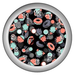 Seamless Sweets Background Wall Clock (silver) by Vaneshart