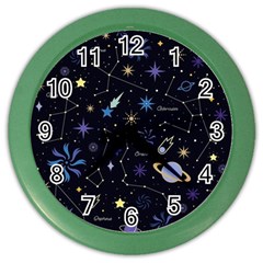 Starry Night  Space Constellations  Stars  Galaxy  Universe Graphic  Illustration Color Wall Clock by Vaneshart