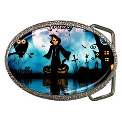 Funny Halloween Design With Skeleton, Pumpkin And Owl Belt Buckles by FantasyWorld7