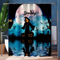 Funny Halloween Design With Skeleton, Pumpkin And Owl Shower Curtain 60  X 72  (medium)  by FantasyWorld7