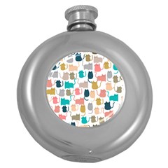 Cute Seamless Pattern Happy Kitty Kitten Cat Round Hip Flask (5 Oz) by Vaneshart