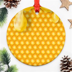 Abstract Honeycomb Background With Realistic Transparent Honey Drop Ornament (round) by Vaneshart