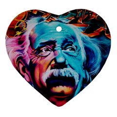 Albert Einstein Retro Wall Graffiti Blue Pink Orange Modern Urban Art Grunge Heart Ornament (two Sides) by snek