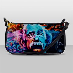 Albert Einstein Retro Wall Graffiti Blue Pink Orange Modern Urban Art Grunge Shoulder Clutch Bag by snek