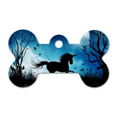 Wonderful Unicorn Silhouette In The Night Dog Tag Bone (two Sides) by FantasyWorld7