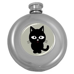 Cat Pet Cute Black Animal Round Hip Flask (5 Oz) by HermanTelo