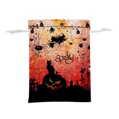 Funny Halloween Design, Cat, Pumpkin And Witch Lightweight Drawstring Pouch (l) by FantasyWorld7