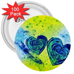 Heart Emotions Love Blue 3  Buttons (100 Pack)  by HermanTelo