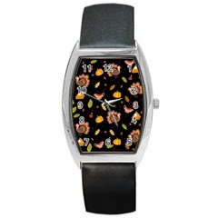 Thanksgiving Turkey Pattern Barrel Style Metal Watch by Valentinaart