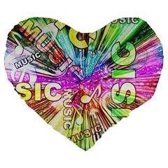 Music Abstract Sound Colorful Large 19  Premium Heart Shape Cushions by Mariart