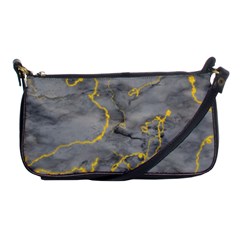 Marble Neon Retro Light Gray With Gold Yellow Veins Texture Floor Background Retro Neon 80s Style Neon Colors Print Luxuous Real Marble Shoulder Clutch Bag by genx