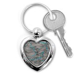 Marble light gray with bright cyan blue veins texture floor background retro neon 80s style neon colors print luxuous real marble Key Chain (Heart) Front