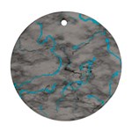 Marble light gray with bright cyan blue veins texture floor background retro neon 80s style neon colors print luxuous real marble Round Ornament (Two Sides) Back