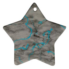 Marble Light Gray With Bright Cyan Blue Veins Texture Floor Background Retro Neon 80s Style Neon Colors Print Luxuous Real Marble Star Ornament (two Sides) by genx