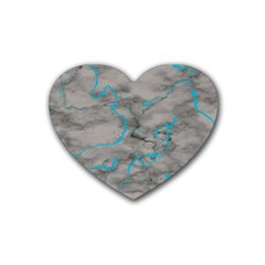 Marble Light Gray With Bright Cyan Blue Veins Texture Floor Background Retro Neon 80s Style Neon Colors Print Luxuous Real Marble Heart Coaster (4 Pack)  by genx