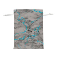 Marble Light Gray With Bright Cyan Blue Veins Texture Floor Background Retro Neon 80s Style Neon Colors Print Luxuous Real Marble Lightweight Drawstring Pouch (s) by genx