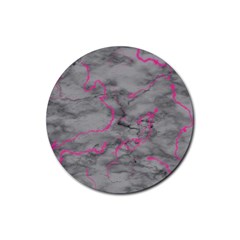 Marble Light Gray With Bright Magenta Pink Veins Texture Floor Background Retro Neon 80s Style Neon Colors Print Luxuous Real Marble Rubber Round Coaster (4 Pack)  by genx