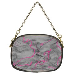 Marble Light Gray With Bright Magenta Pink Veins Texture Floor Background Retro Neon 80s Style Neon Colors Print Luxuous Real Marble Chain Purse (two Sides) by genx