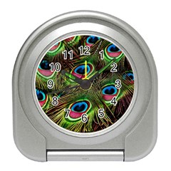 Peacock Feathers Color Plumage Travel Alarm Clock by Celenk