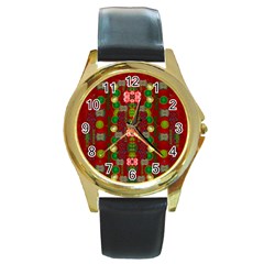 In Time For The Season Of Christmas An Jule Round Gold Metal Watch by pepitasart