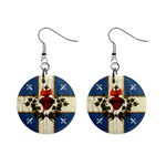 Quebec flag drapeau Québec Patriote Carillon Sacré-Coeur Christian Catholic old vintage with fleurs de lys 1  Button Earrings Front